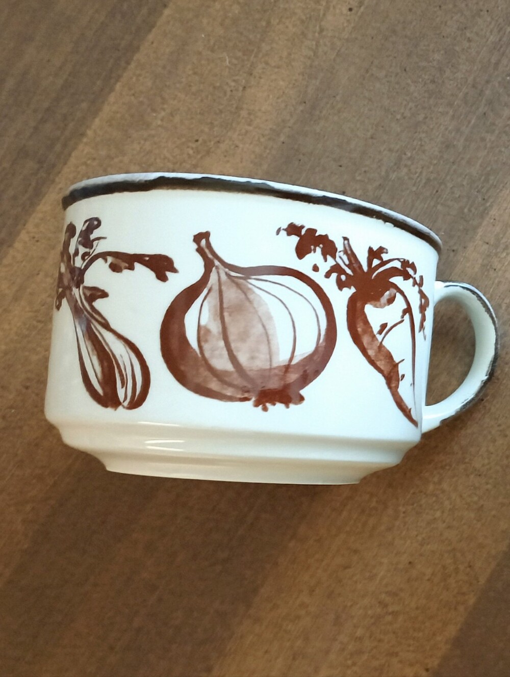 Vintage Cobalt Blue & Brown Vegetable Large Ceramic Soup Mugs - Picture 6 of 8